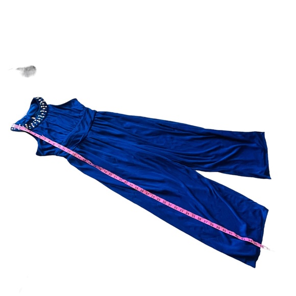 Poppies and Roses Royal Blue Jeweled Collar Jumpsuit - Size 12 - Picture 11 of 16